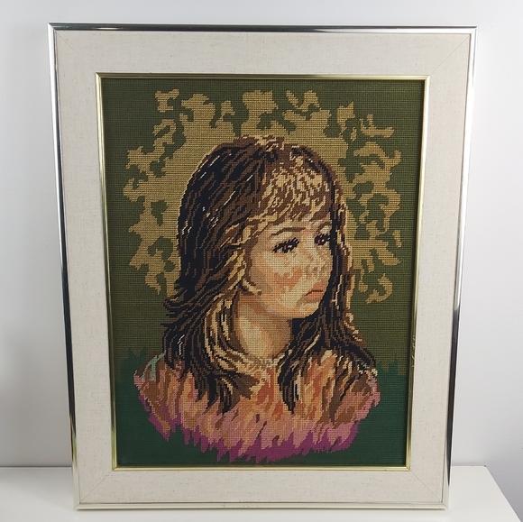 Vintage needlepoint framed wall art 14x18 inches - Picture 3 of 15